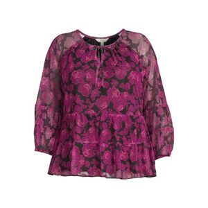 NWT Terra & Sky Purple Rose Mesh Peplum Top Sz 3x Work/Brunch/Special Occasion